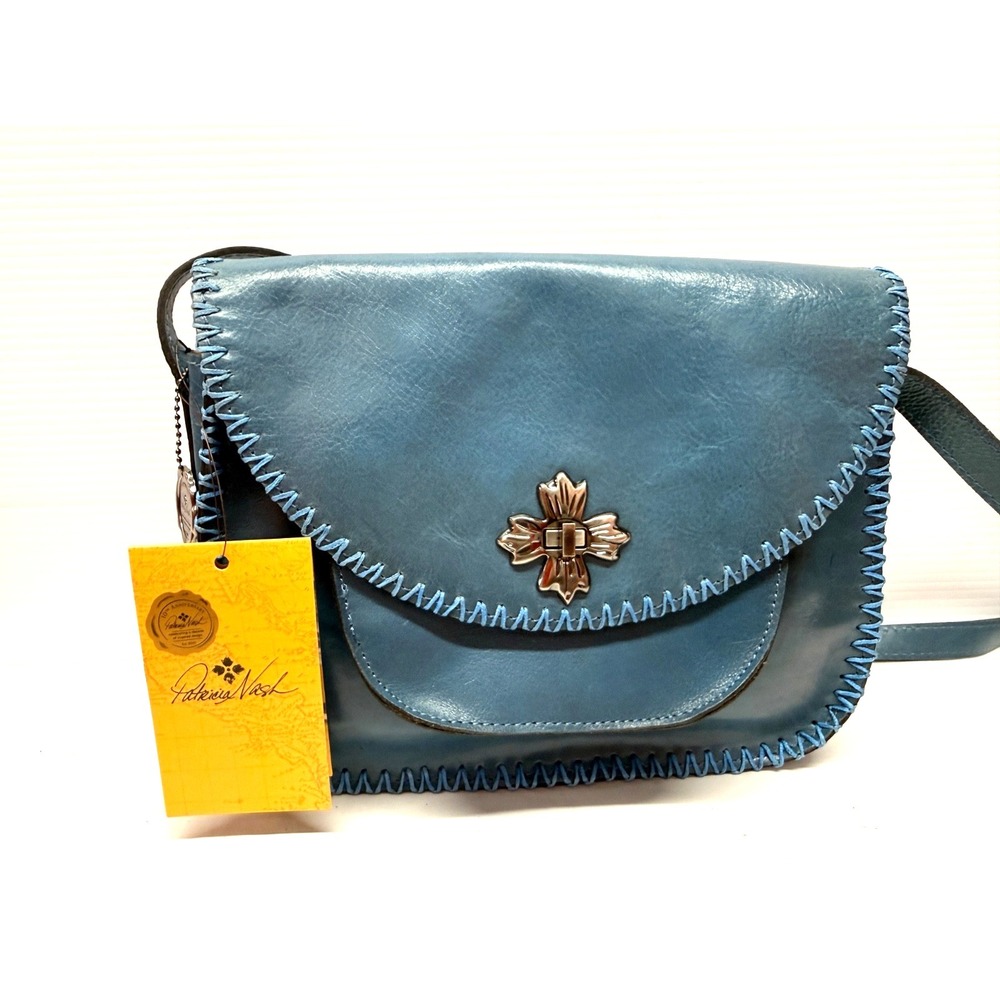 Patricia Nash Beaumont Leather Flap Crossbody Bag PURSE  BLUE‎ SEE PICS NEW
